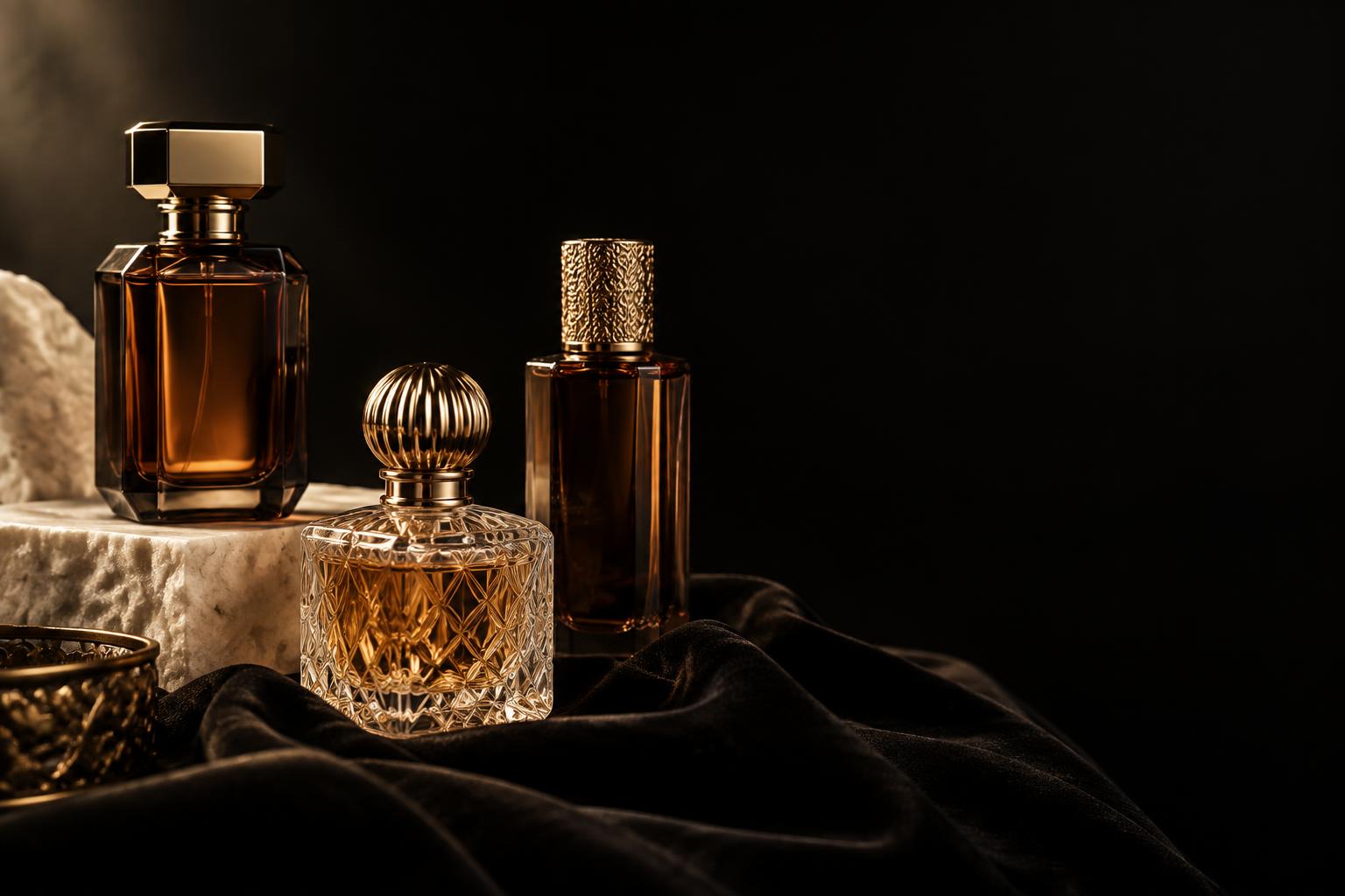 Frascos elegantes sobre veludo preto